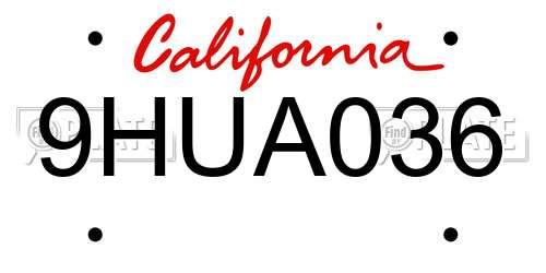 9HUA036 California License Plate