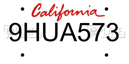 9HUA573 California License Plate
