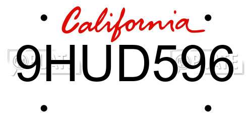 9HUD596 California License Plate