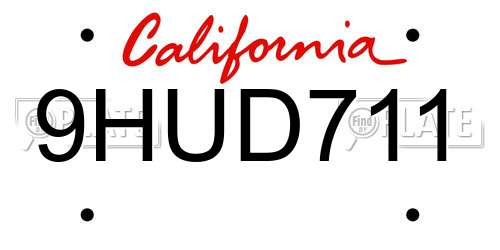 9HUD711 California License Plate