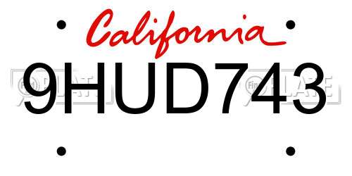 9HUD743 California License Plate