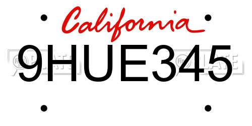 9HUE345 California License Plate