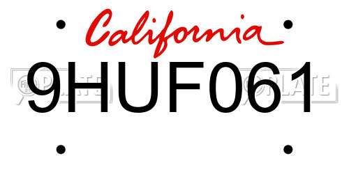 9HUF061 California License Plate