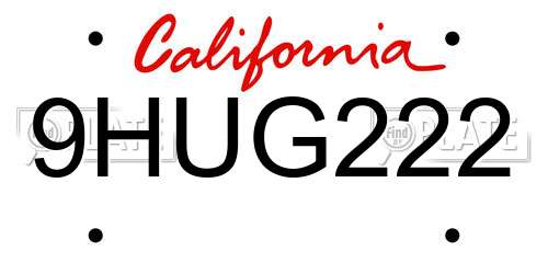9HUG222 California License Plate