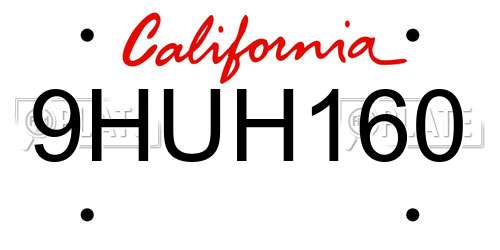 9HUH160 California License Plate