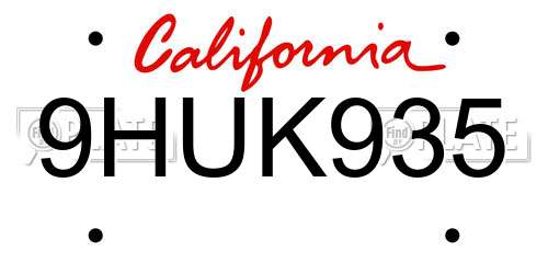 9HUK935 California License Plate