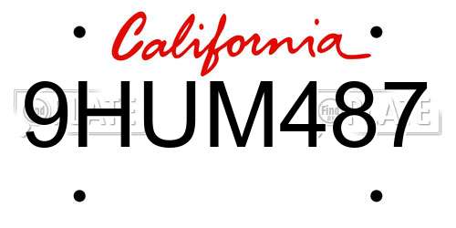 9HUM487 California License Plate