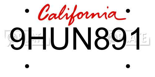 9HUN891 California License Plate