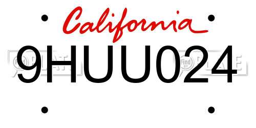 9HUU024 California License Plate