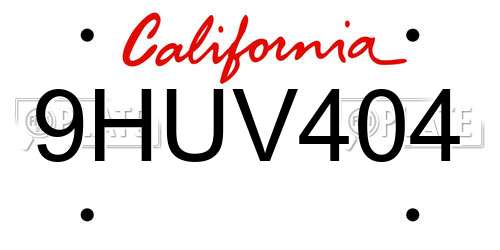9HUV404 California License Plate