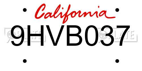 9HVB037 California License Plate