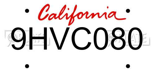 9HVC080 California License Plate