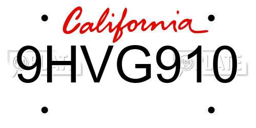 9HVG910 California License Plate