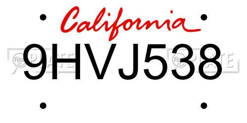 9HVJ538 California License Plate