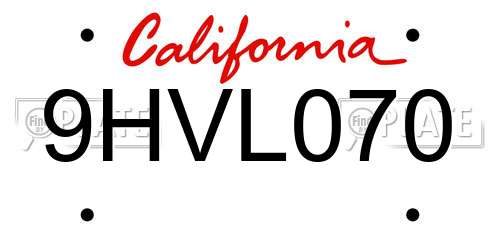 9HVL070 California License Plate