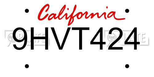 9HVT424 California License Plate