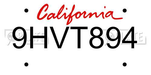 9HVT894 California License Plate