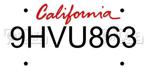 9HVU863 California License Plate