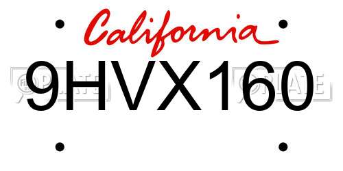9HVX160 California License Plate