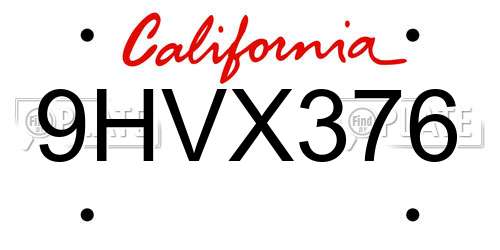 9HVX376 California License Plate
