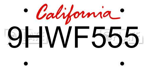 9HWF555 California License Plate