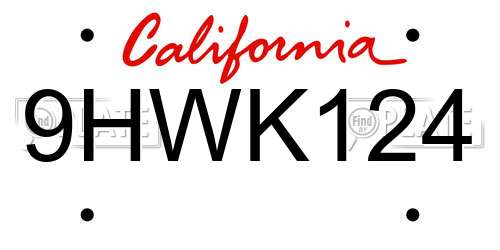 9HWK124 California License Plate