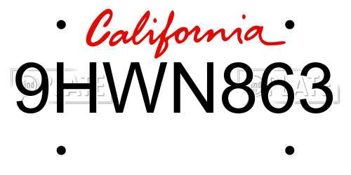 9HWN863 California License Plate