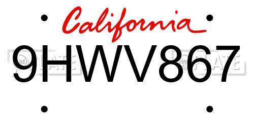 9HWV867 California License Plate