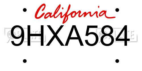 9HXA584 California License Plate