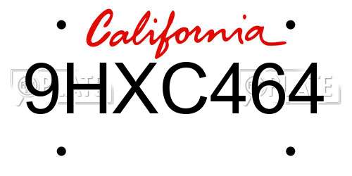 9HXC464 California License Plate