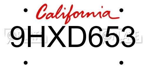 9HXD653 California License Plate