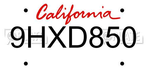 9HXD850 California License Plate
