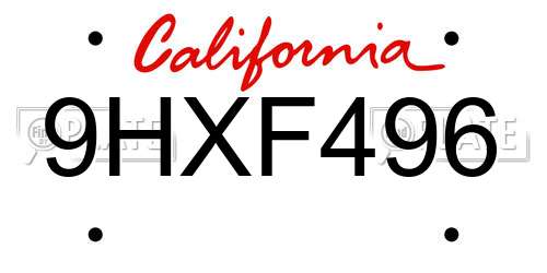 9HXF496 California License Plate