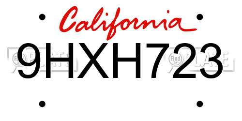 9HXH723 California License Plate