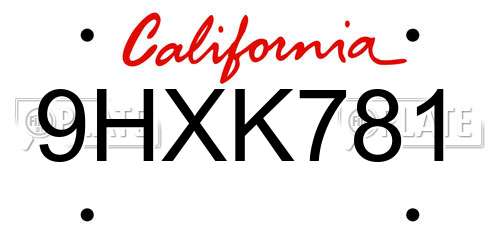 9HXK781 California License Plate