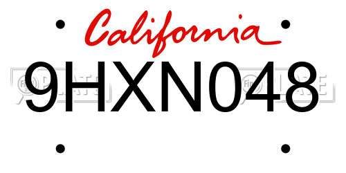 9HXN048 California License Plate