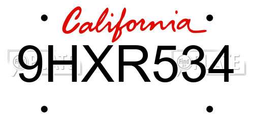 9HXR534 California License Plate