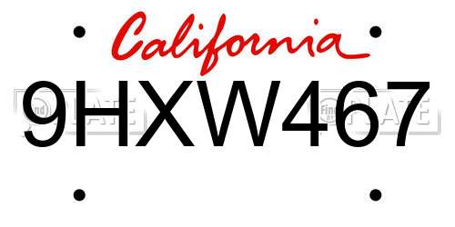 9HXW467 California License Plate