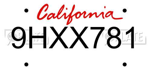 9HXX781 California License Plate