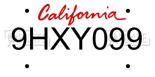 9HXY099 California License Plate