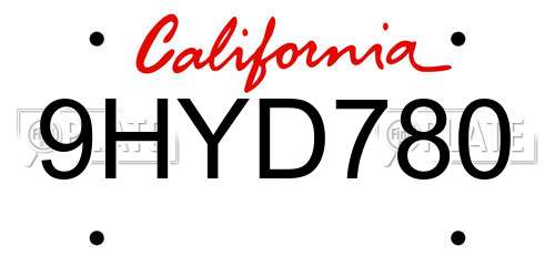 9HYD780 California License Plate