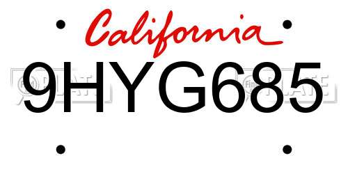 9HYG685 California License Plate