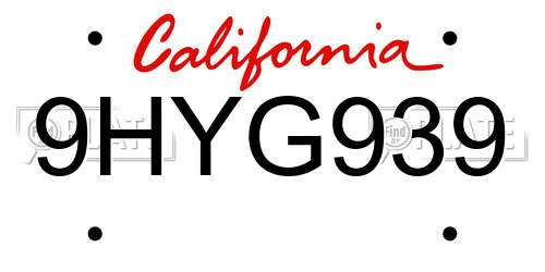 9HYG939 California License Plate
