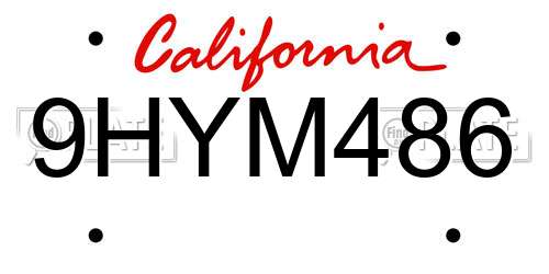 9HYM486 California License Plate