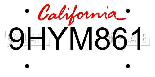 9HYM861 California License Plate