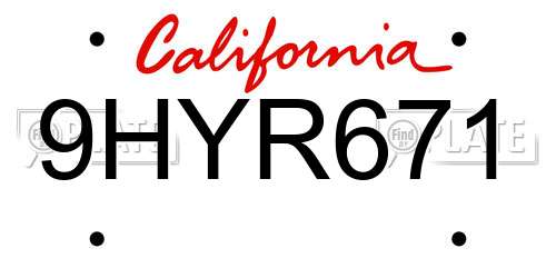 9HYR671 California License Plate