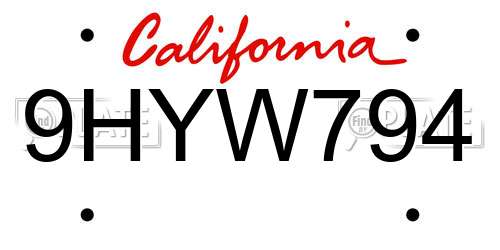 9HYW794 California License Plate
