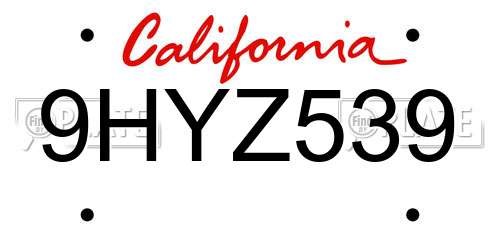 9HYZ539 California License Plate