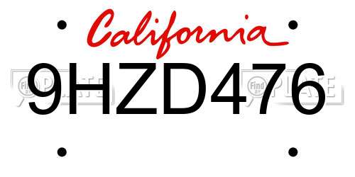 9HZD476 California License Plate