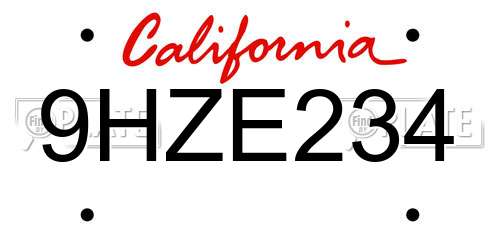 9HZE234 California License Plate